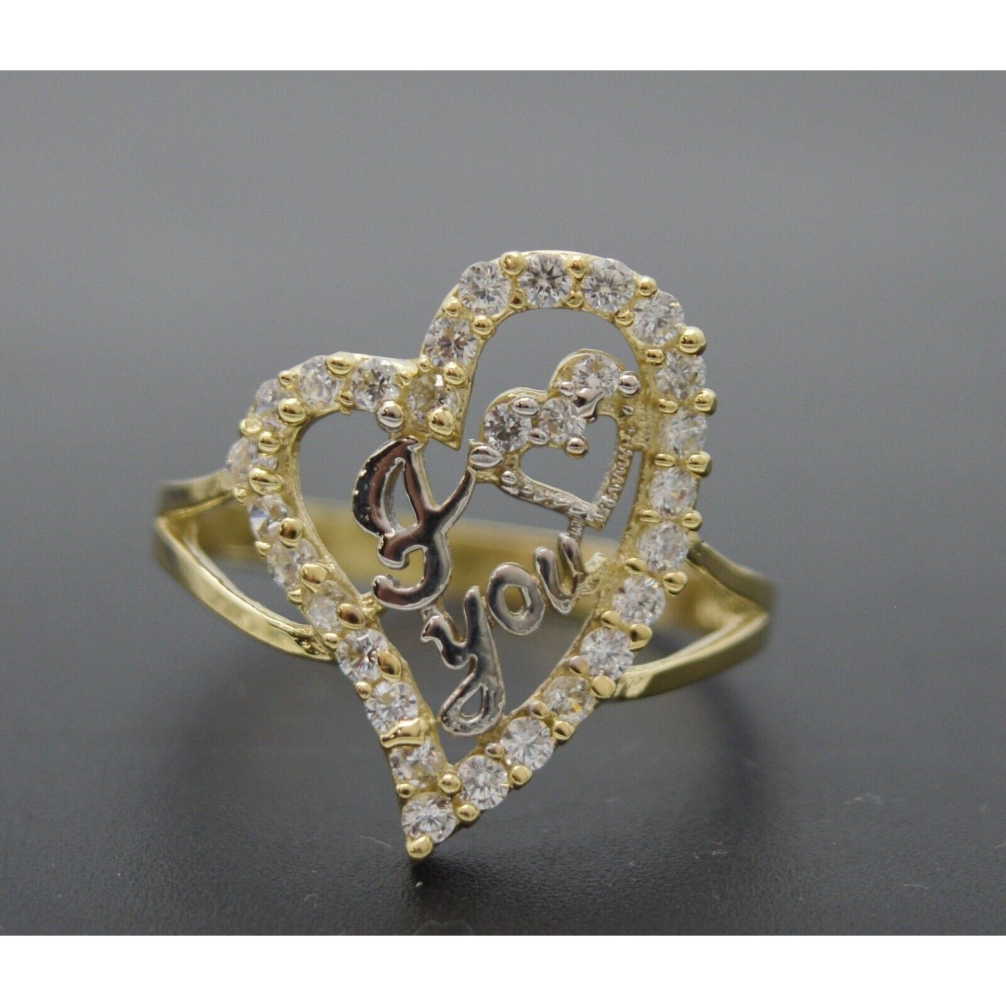 Real Solid 10k Yellow Gold Women Cz 2.6gr I Love You Heart Ring All Sizes 18.7mm
